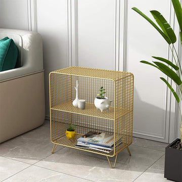 Gold Modern Metal Mesh Standard Bookshelf 2-Tier Shelf-Bookcases & Bookshelves,Furniture,Office Furniture